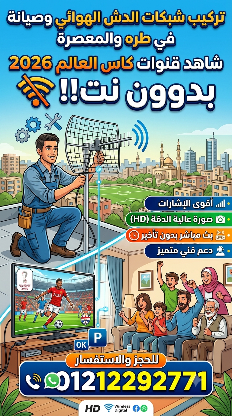 تركيب شبكات وصلة الدش الهوائي في طرة والمعصرة 01212292771